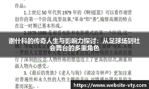 谢什科的传奇人生与影响力探讨：从足球场到社会舞台的多重角色